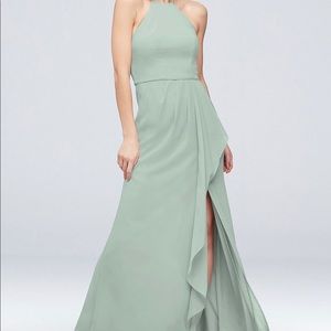 High neck chiffon bridesmaid with cascade